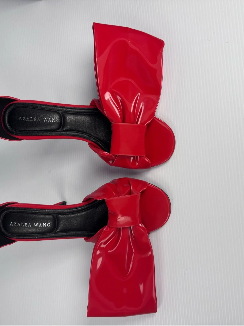 Azalea Wang Red Patent Bow Heels Ankle Strap Stiletto Sandals NIB Sz 6.5, 7, 8